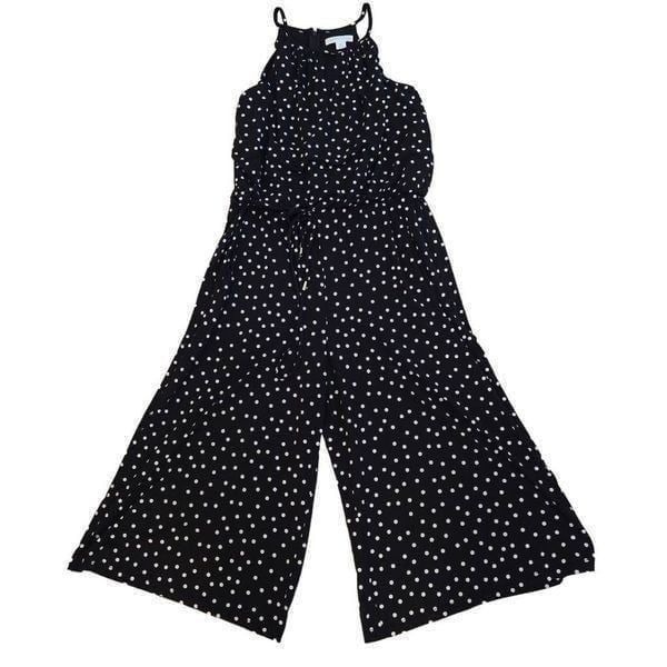 London Times Womens Polka Dots Sleeveless Jumpsuit Black White Size 12
