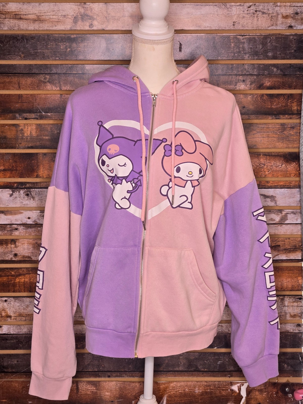 Sanrio Women's My Melody Kuromi Pink and Purple Split Hoodie Large