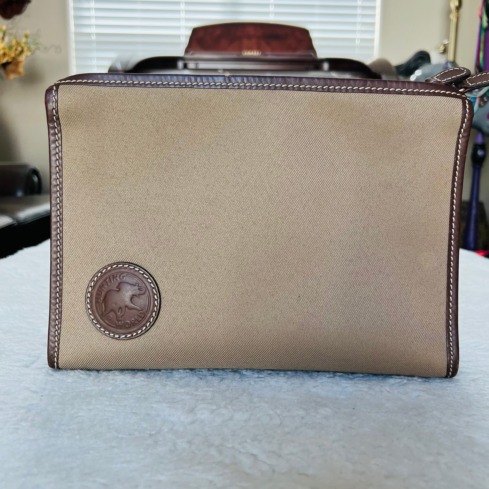 Hunting World Safari Today Khaki Canvas/Leather Unisex Pouch/Clutch Bag