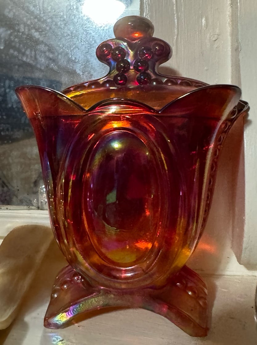 Vintage Imerial Glass Cameo Jar With Lid