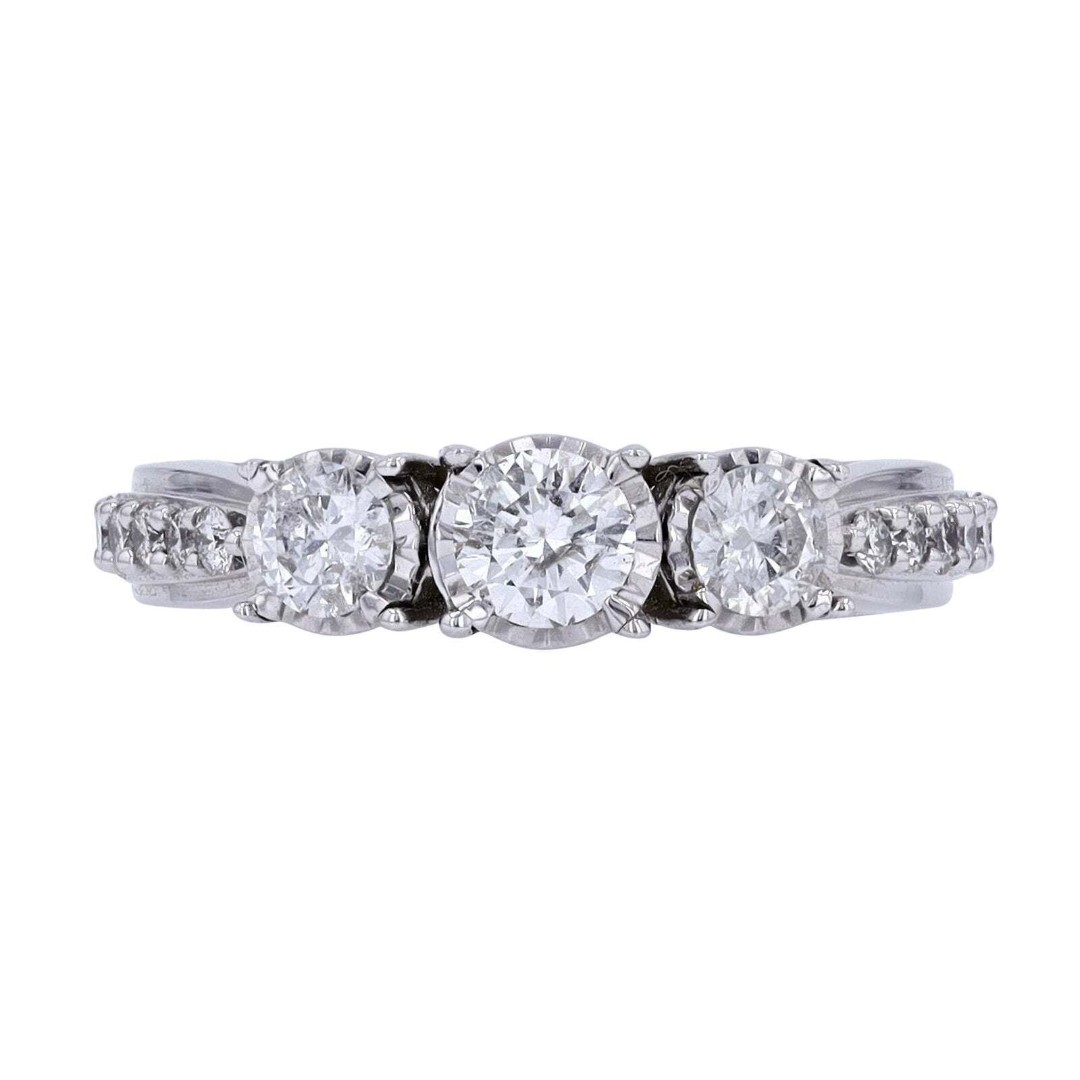 1.00 CT 10K White Gold Womens Natural Diamond Three Stone Engagement Ring Size 7