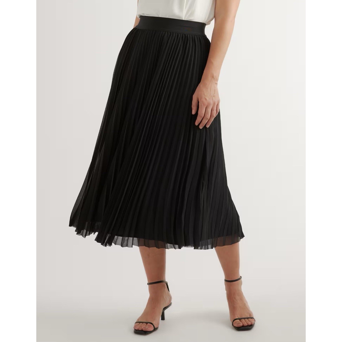 Quince Midi Maxi Skirt Women XL Chiffon Pleated Black Accordion A-Line Old Money