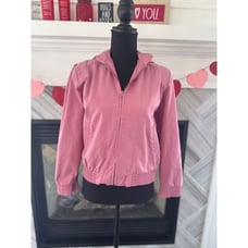 Vintage Pink Bomber Jacket Full Zip Hooded Shoulder Pads Cute Casual size Small