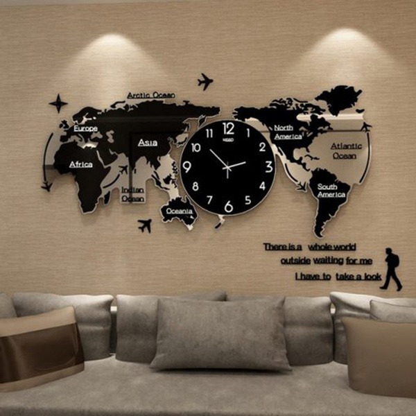 World Map Wall Clock Nordic Modern