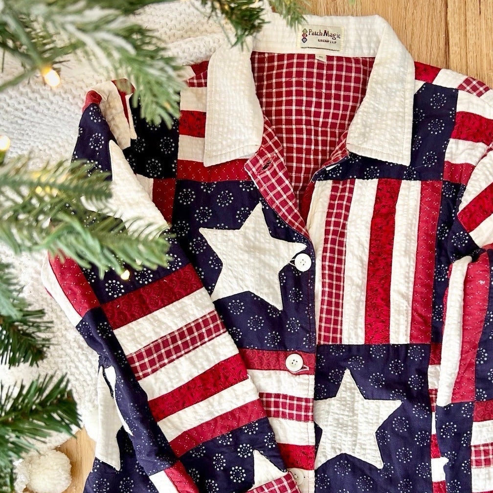 Vintage Quilted Jacket (medium) America Stars & Stripes - 1980s Patch Magic