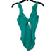 LRL Beach Club Underwire Ruffle Surplice V-Neck One Piece swimsuit green,6