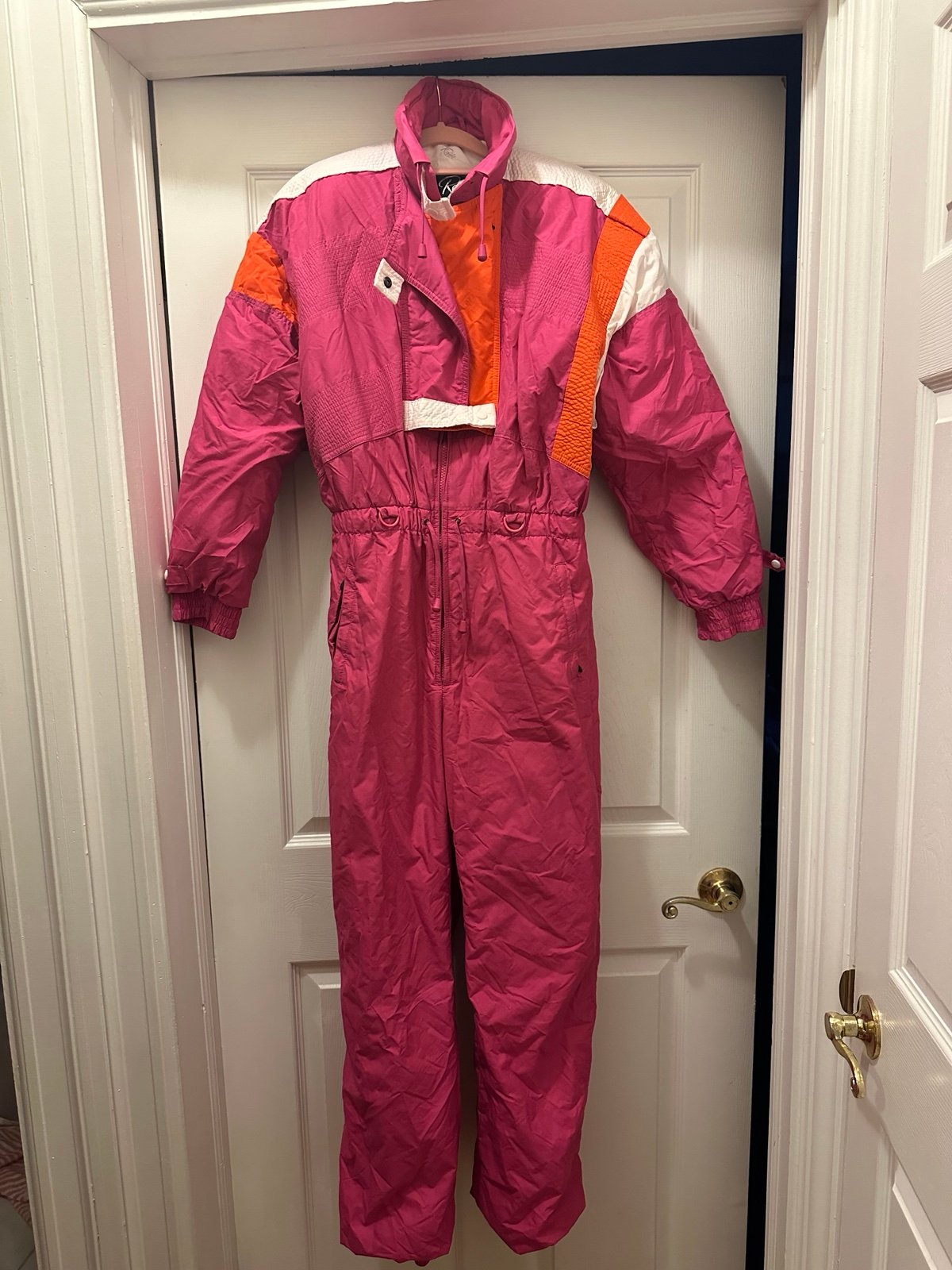 Pink Ski Suit Snowsuit One piece Snow Bib Vintage 80s Jumpsuit Small Barbie Mar