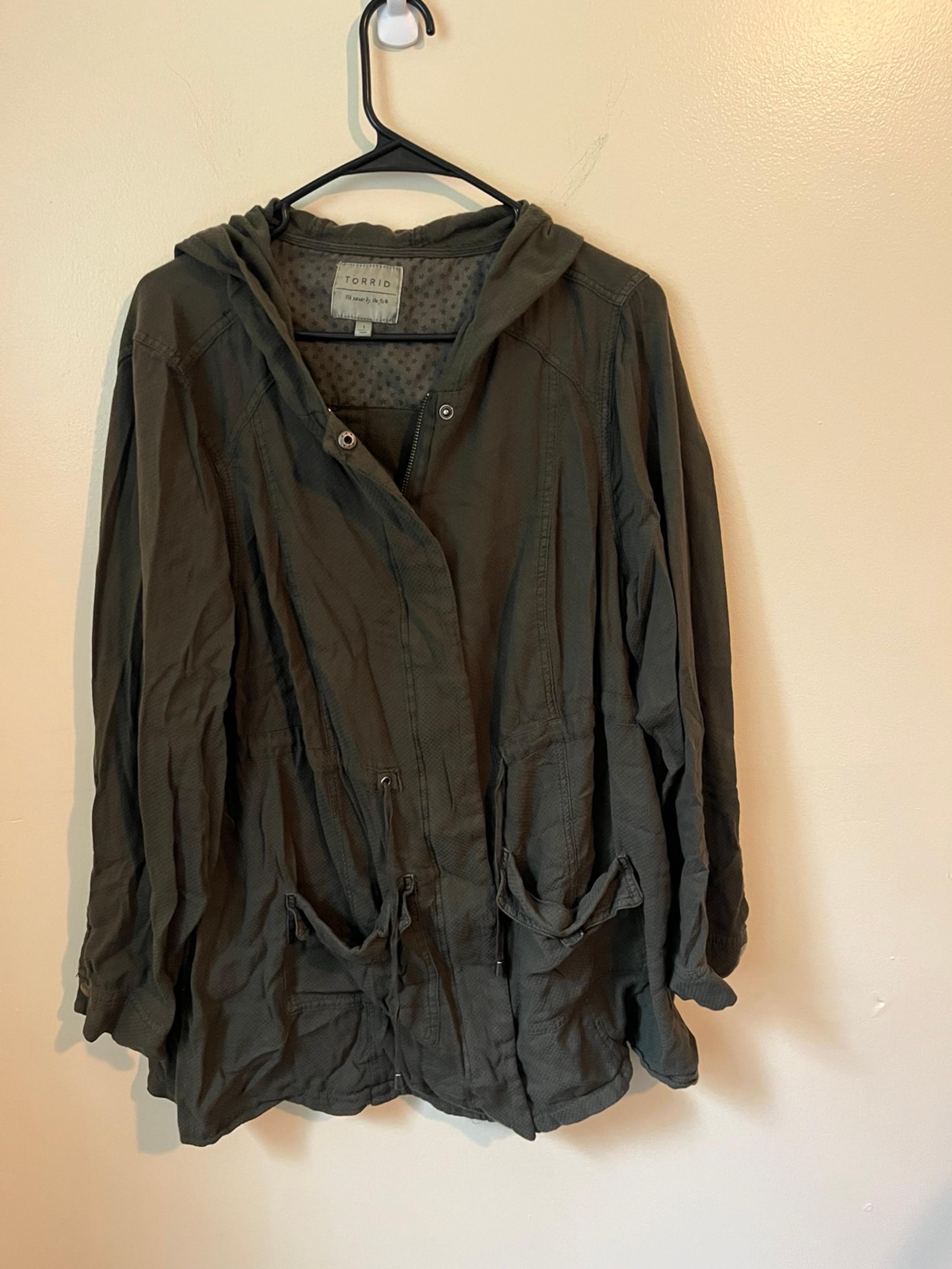 Torrid Women's Lightweight Hooded Utility Jacket Olive Green, Size 1X