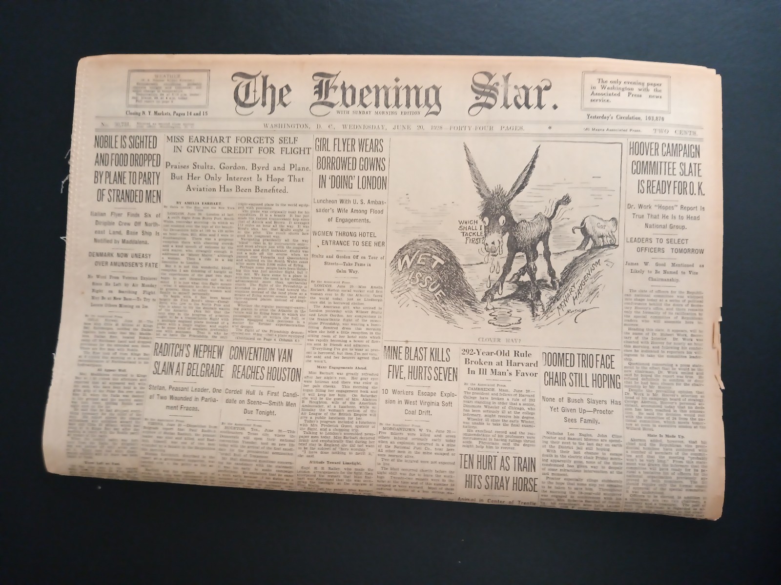 The Evening Star - Washington D.C. June 20, 1928 Original Newspaper
