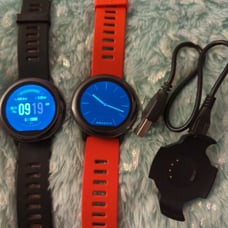 2 Amazfit A1612R Pace GPS Running Smartwatches, Red & Black bands