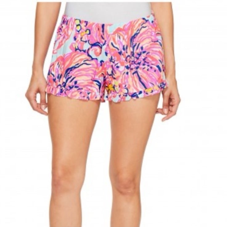 LILLY PULITZER | Kya Ruffle Hem Shorts Serene Blue Big Escapade Women’s Size XL