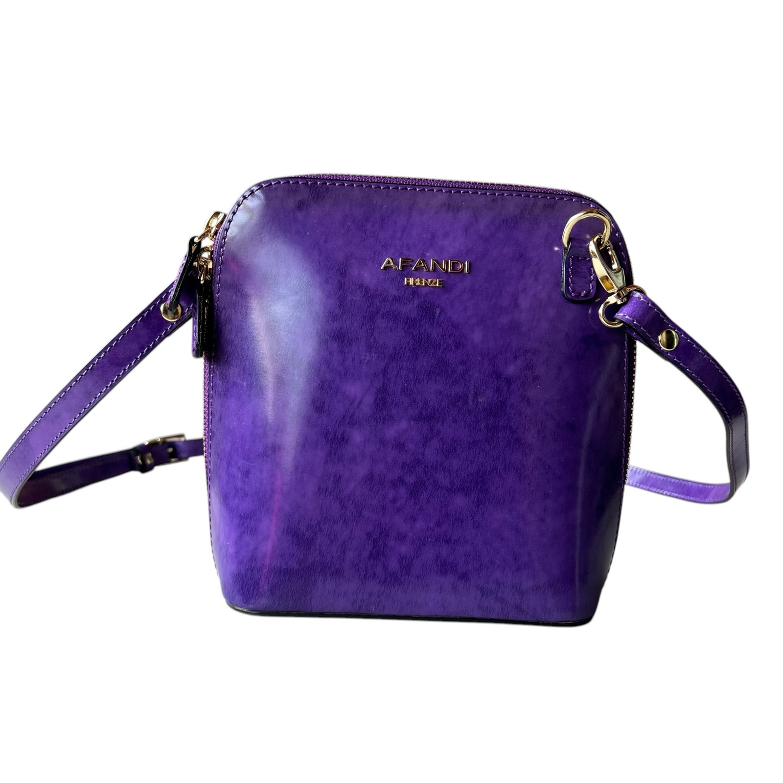 AFANDI Firenze Genuine Italian Leather Deep Purple Shoulder Bag Crossbody Purse