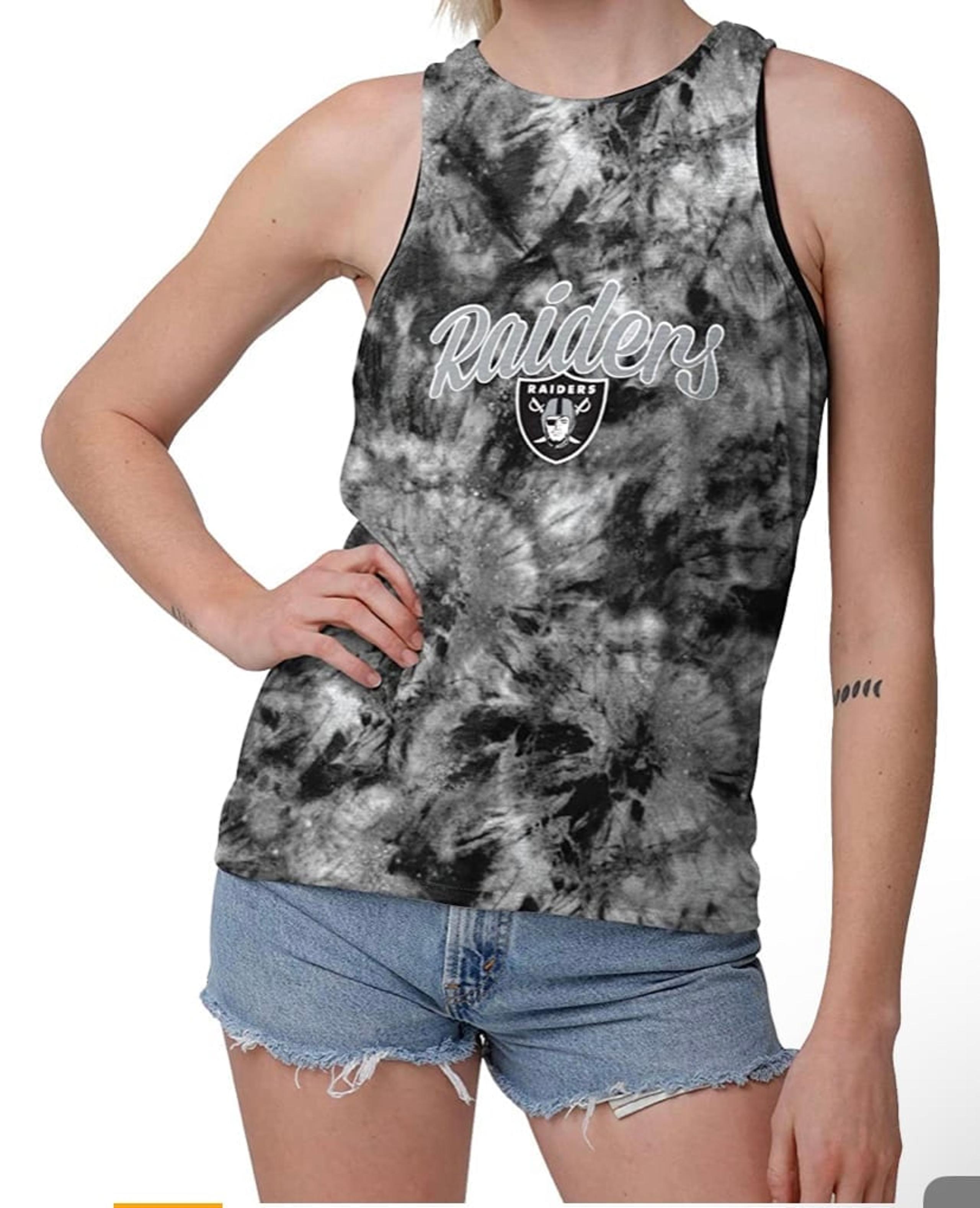 Raiders NFL Womens Script Wordmark Tie Dye Tie-Breaker Sleeveless Top shirt