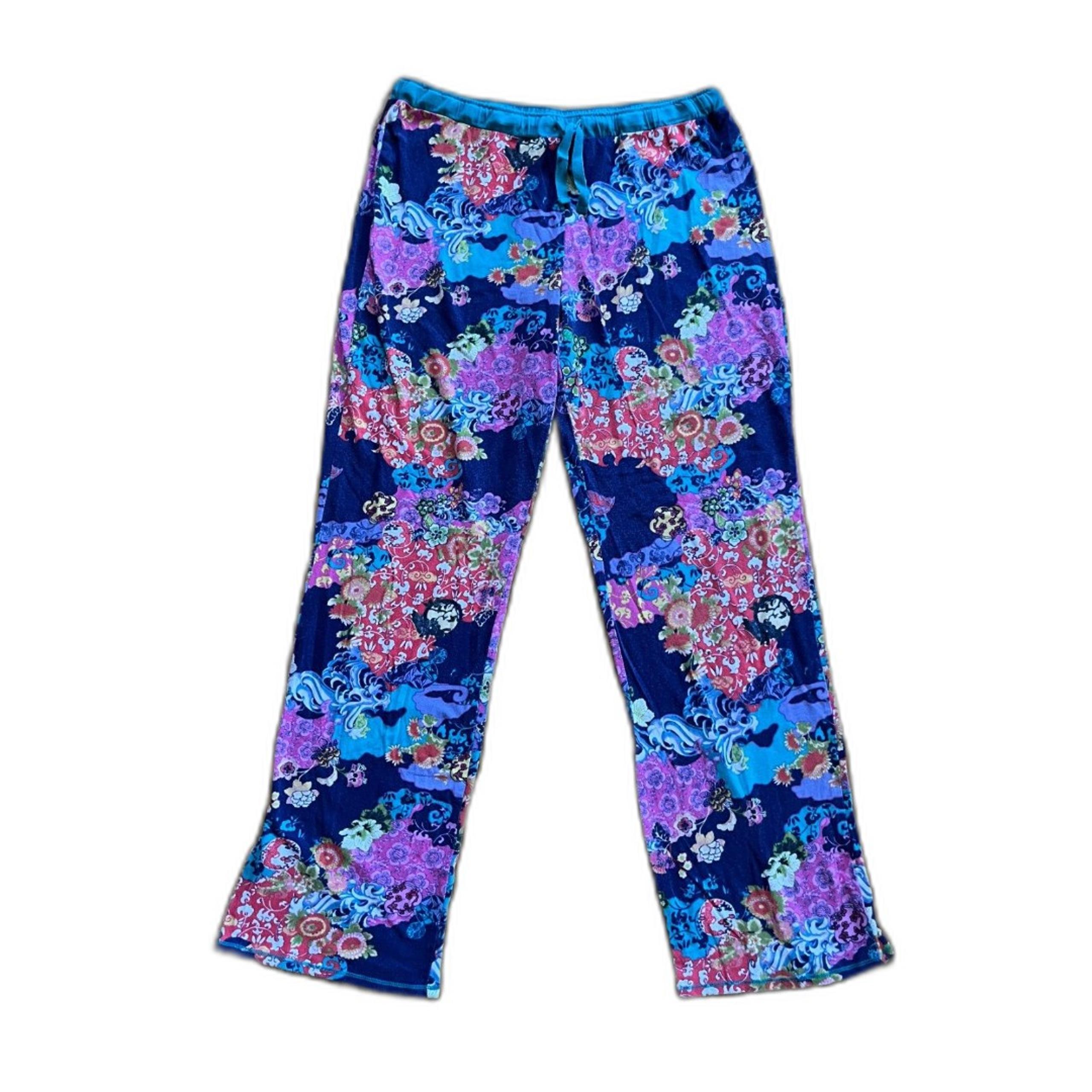 Josie Natori Pink Blue Japanese Floral Pants Pajamas  Women's Size Small