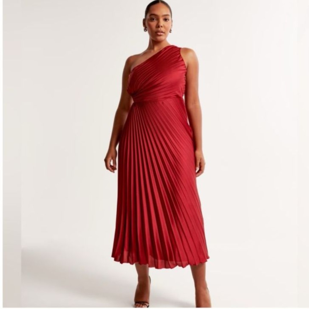 Abercrombie and Fitch Giselle Pleated Satin One Shoulder Maxi Dress Red Size M