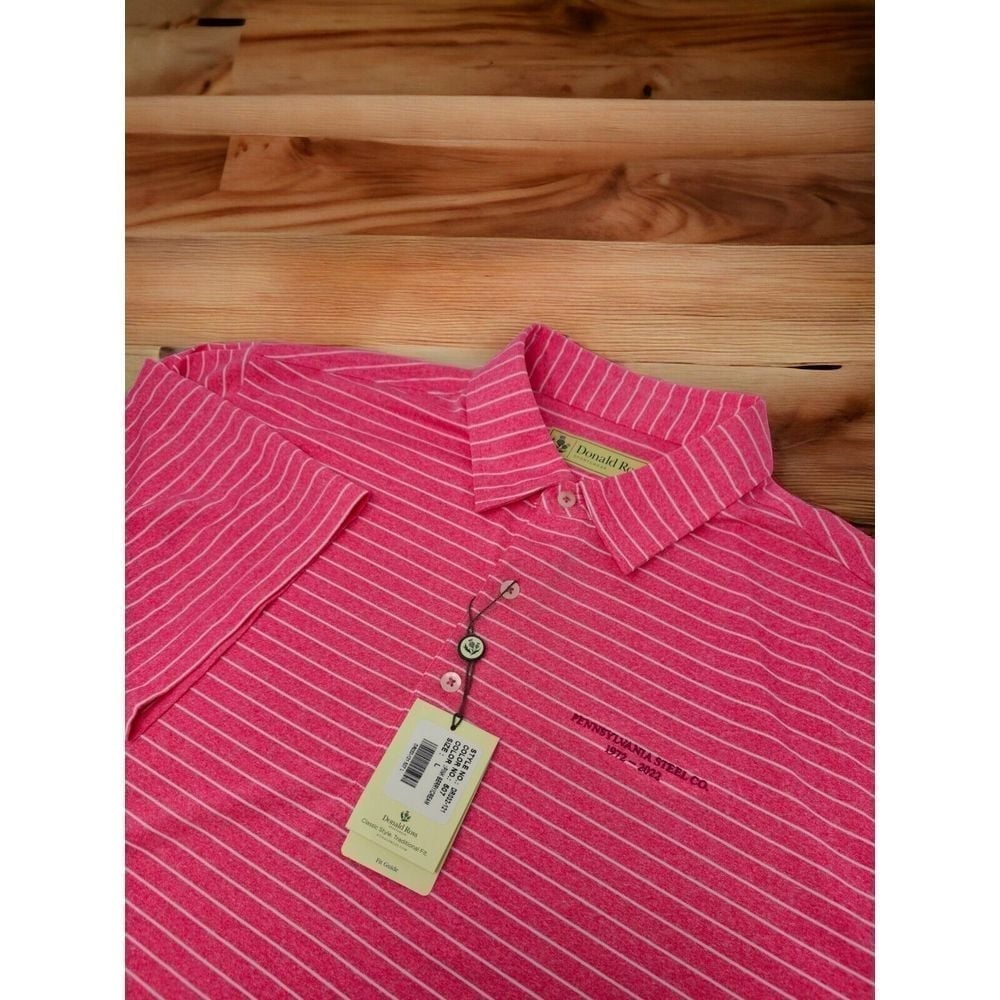 NWT Donald Ross Pink Striped Shirt Golf Polo Mens L Pennsylvania Steel Co Sport