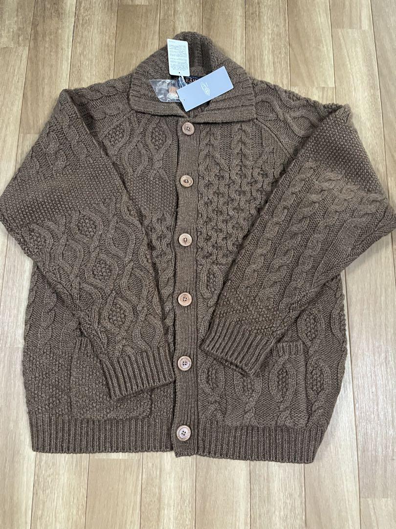 BEAMS Cable Knit Cardigan M Brown