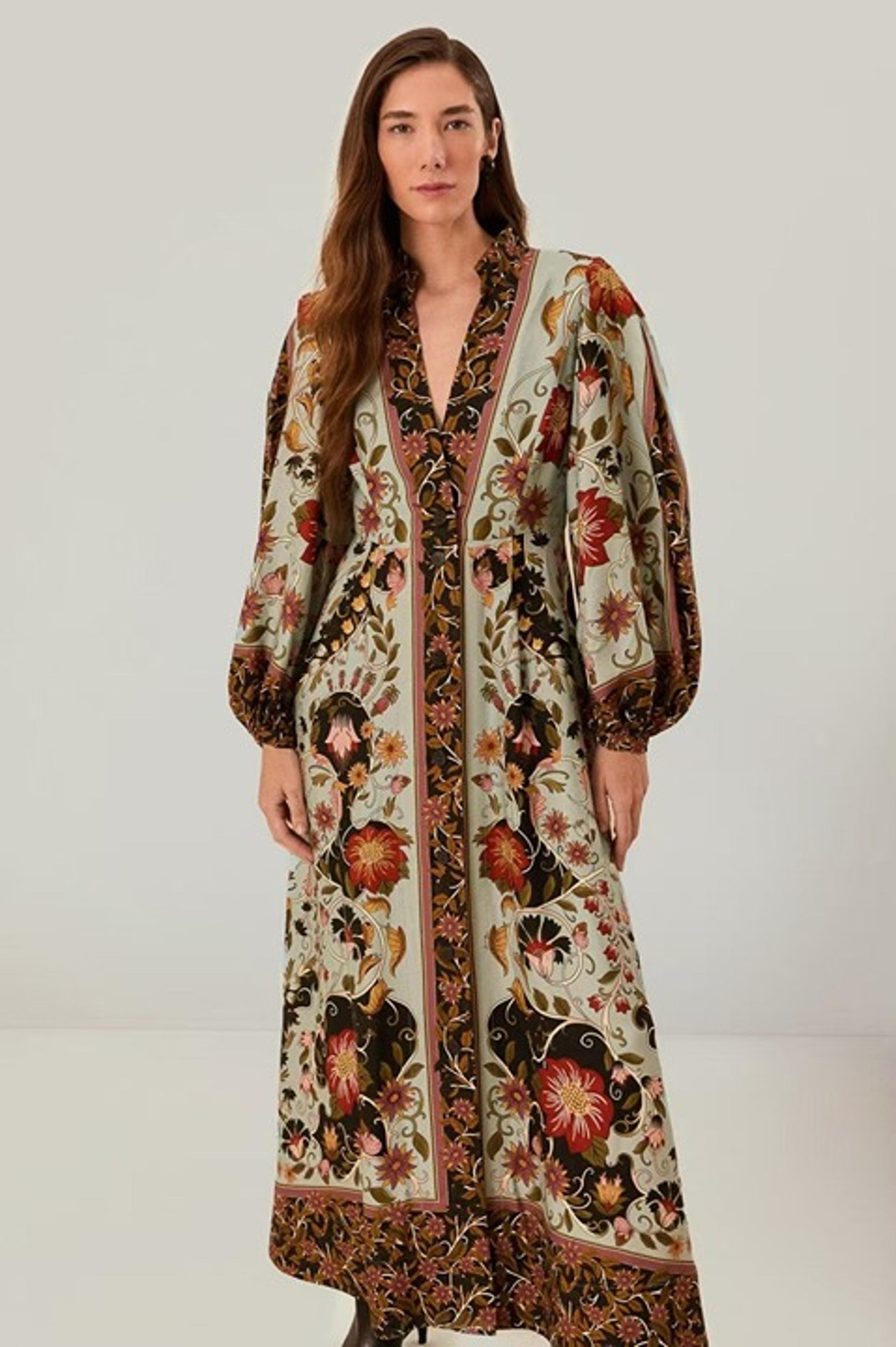 NWOT Farm Rio Flowing Beauty Blue Floral Maxi Dress Women's Size XL Long sleeve