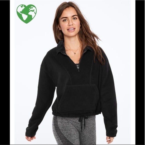 PINK VS polar half zipper black fleece sweatshirt