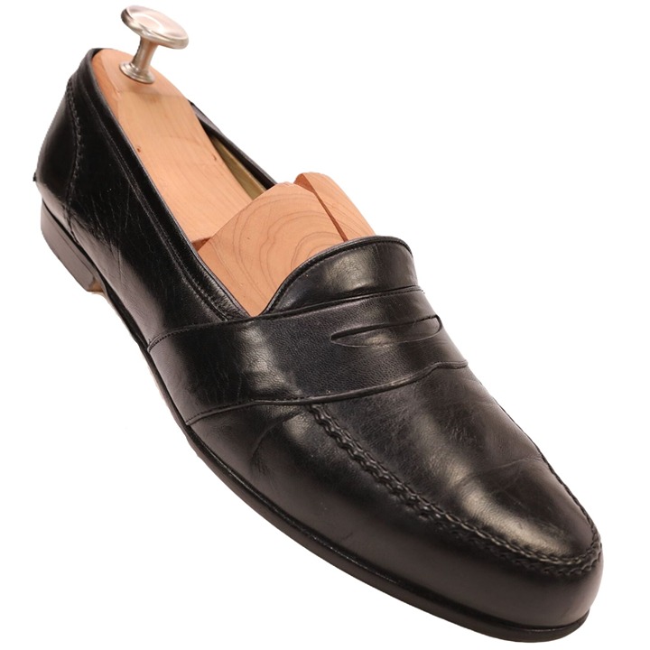 Vintage Bragano Cole Haan Italy Men's 11 Black Leather Dress Shoes Penny Loafers