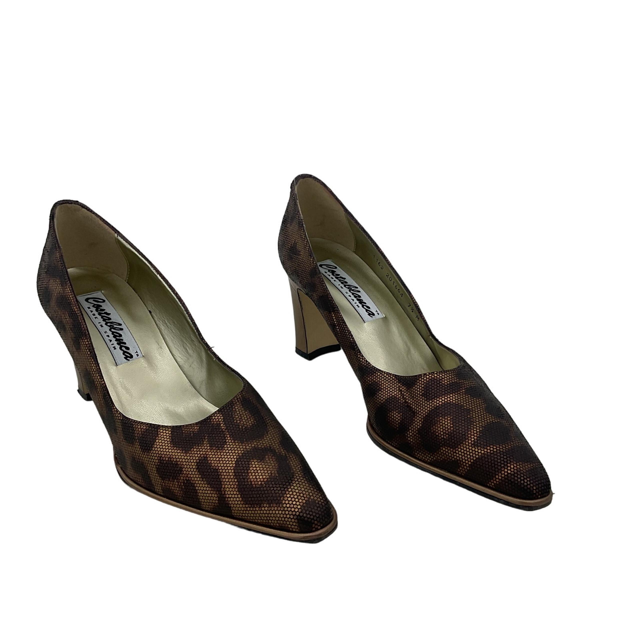 Costablanca Brown Leopard Print Leather Pumps Women's Heels Size 7.5