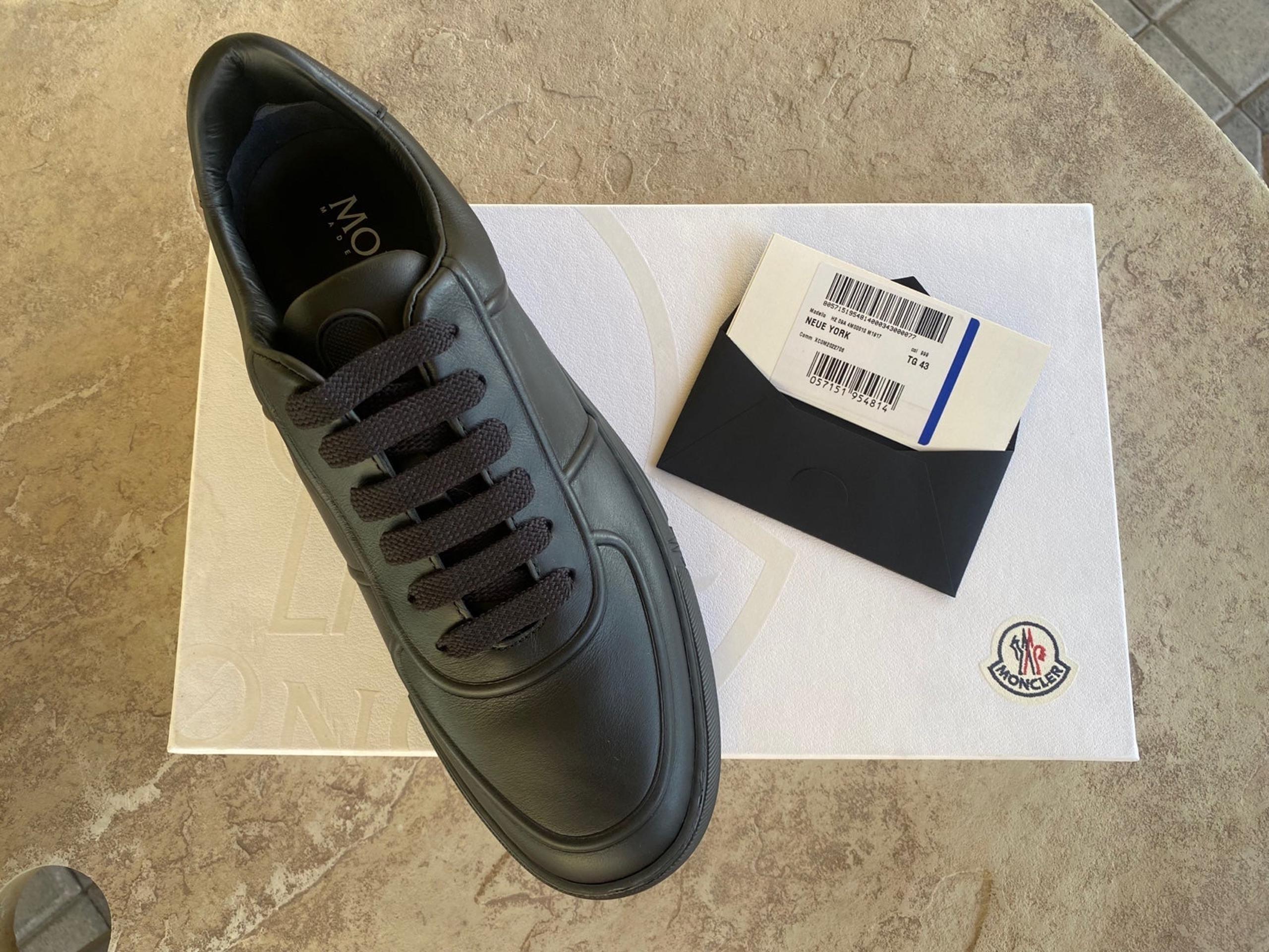 Moncler Neue York Black Leather Sneaker With Logo Man  NWT & Box Italy 43 US 10