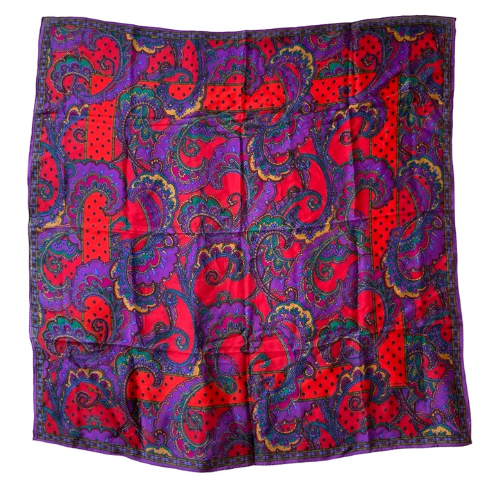 Vintage Liz Claiborne Paisley Floral Flower Silk Scarf Square Purple Red Gold