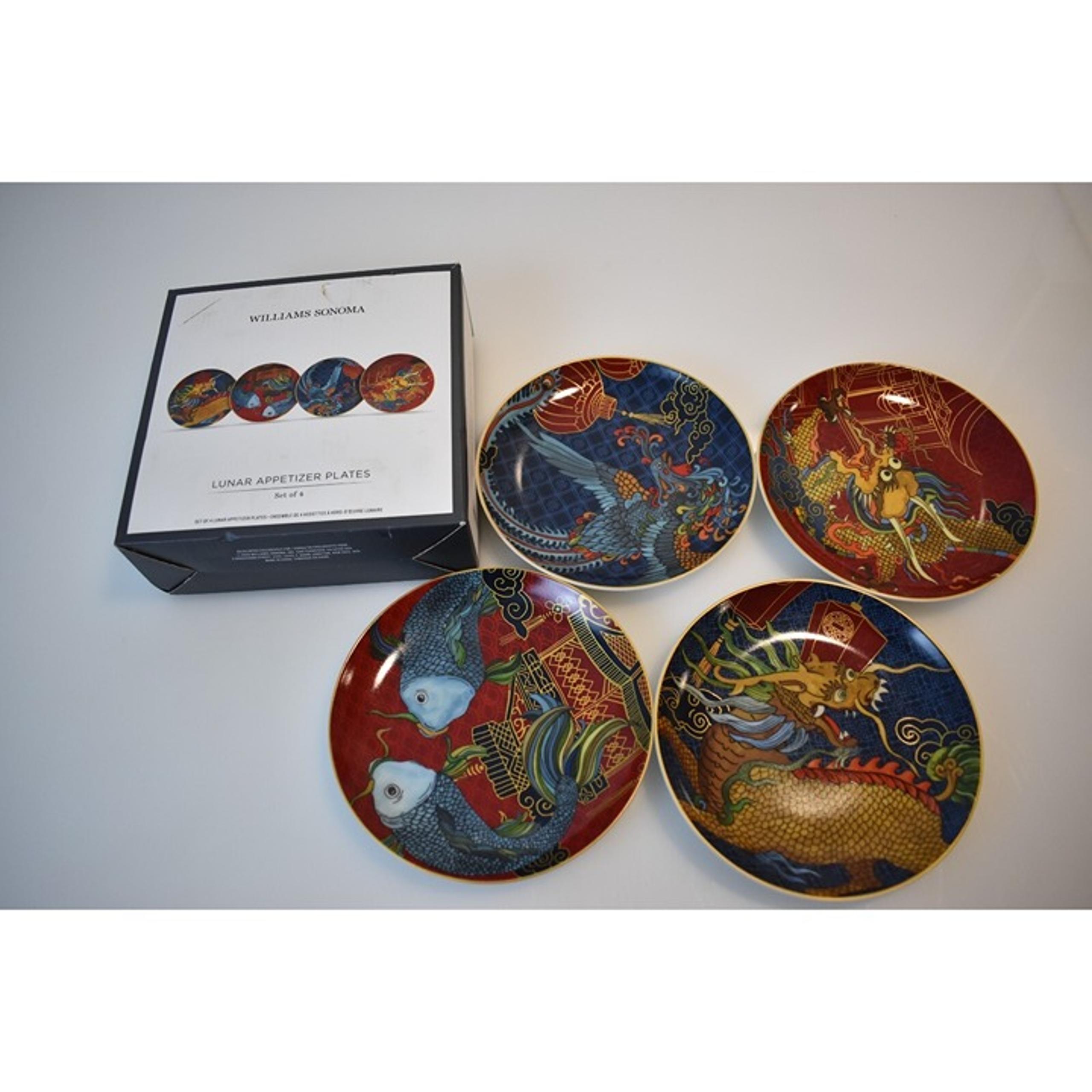 Williams Sonoma Lunar New Year Appetizer Plates Mixed set Of 4 boxed