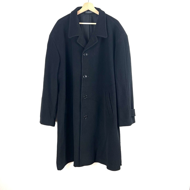 VTG Andrew Fezza Black Cashmere Blend Overcoat Sz 48L Trench Coat Italian Wool