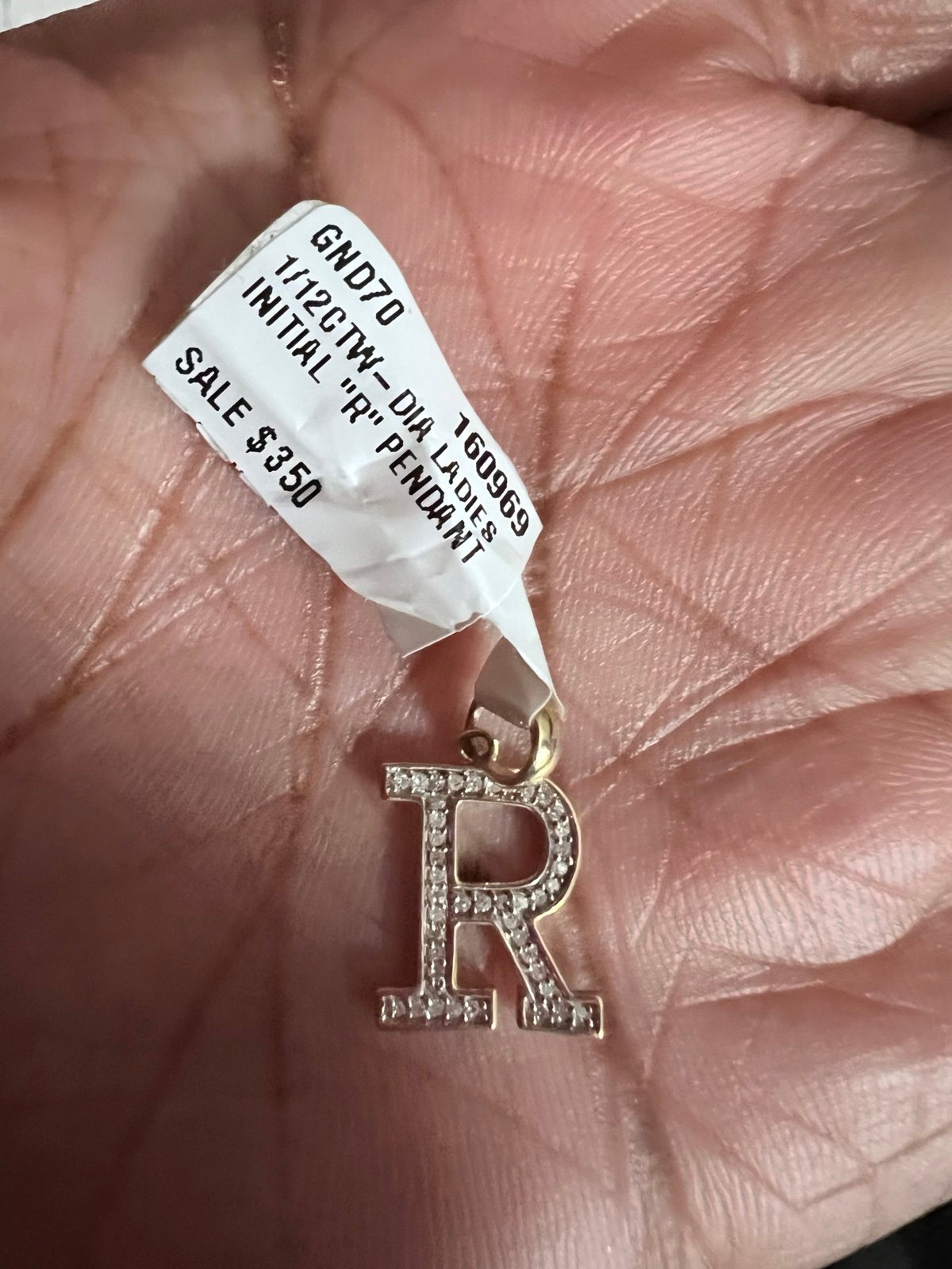 10k Diamond R Letter Pendant