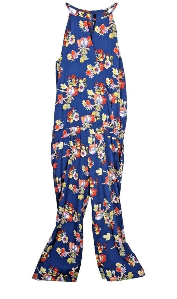Walter Baker Laurel Floral Jumpsuit Size S Blue Red Faux Wrap Halter Top