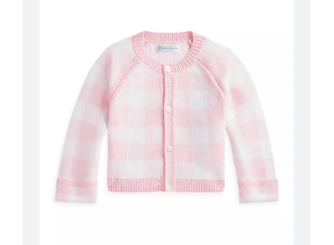 NWT Ralph Lauren Easter Gingham Knit Cardigan Sweater in Pink 3M