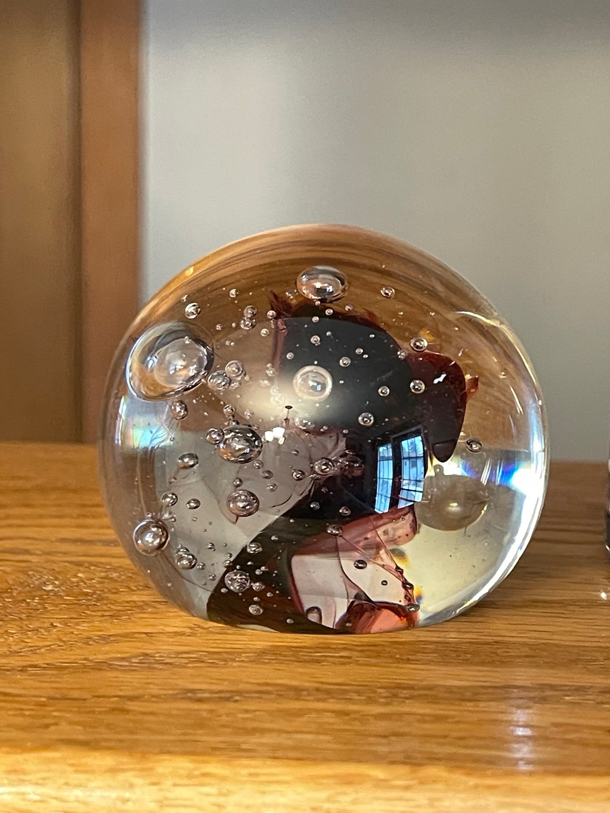 Rollin Karg Art Glass Signed Paperweight ~ With Dancing Swirling burgundy