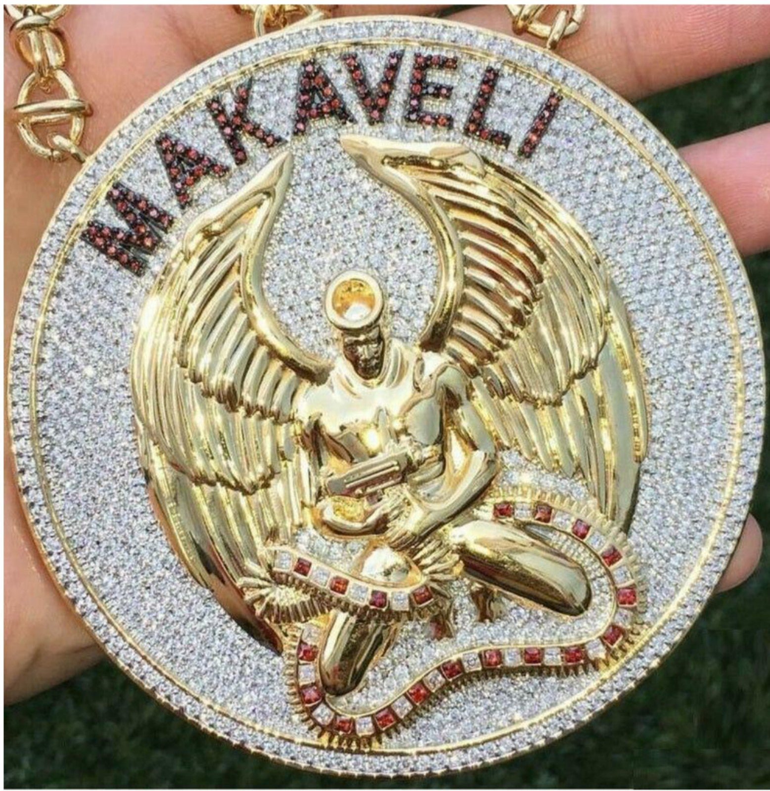Gold plated 14k Macaveli pendant iced jewlery