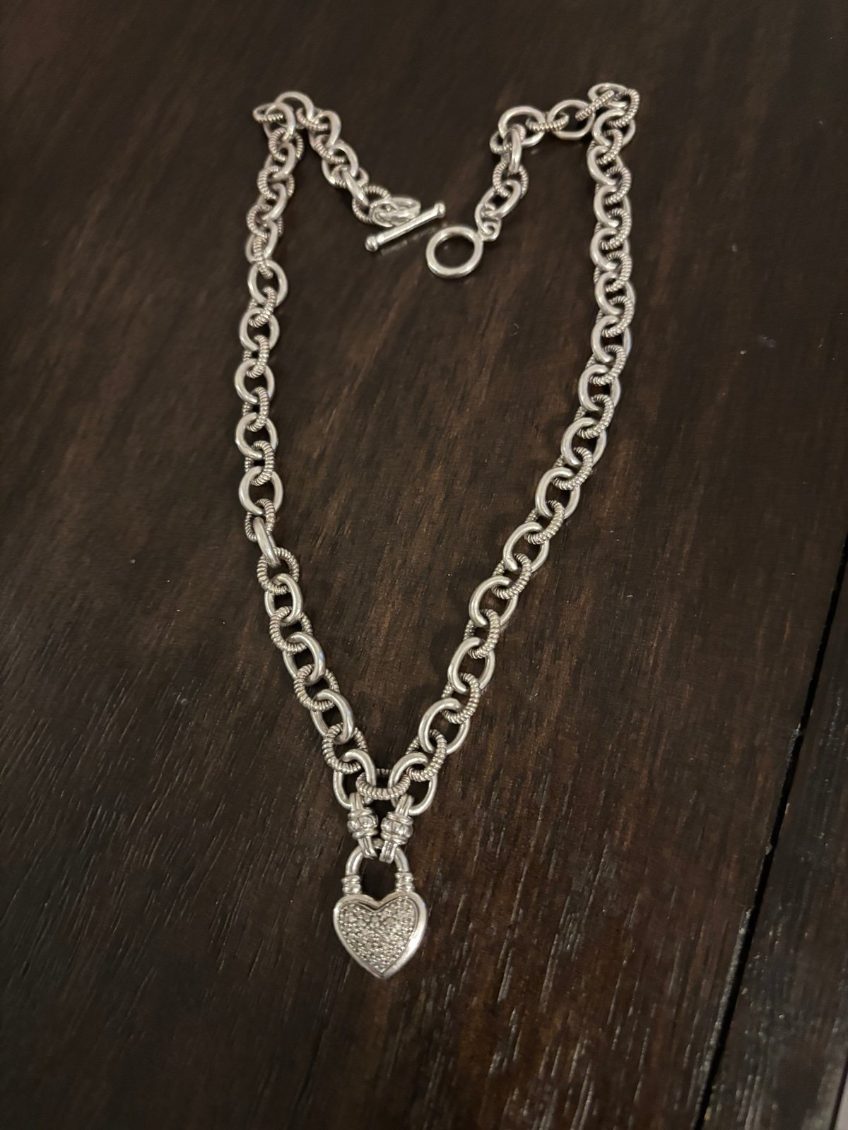 Sterling Silver Diamond Heart Toggle Necklace