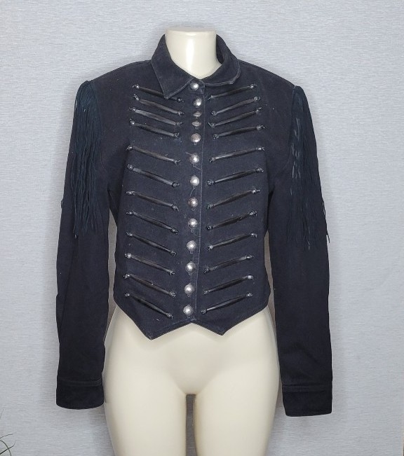 Double D Ranch Wear Calvary Western Fringe Jacket Soft Corduroy Black MEDIUM