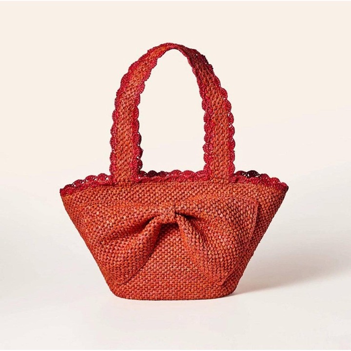 New! Kate Spade x Target Red Raffia Bow Tote Bag Purse Woven Straw NWT