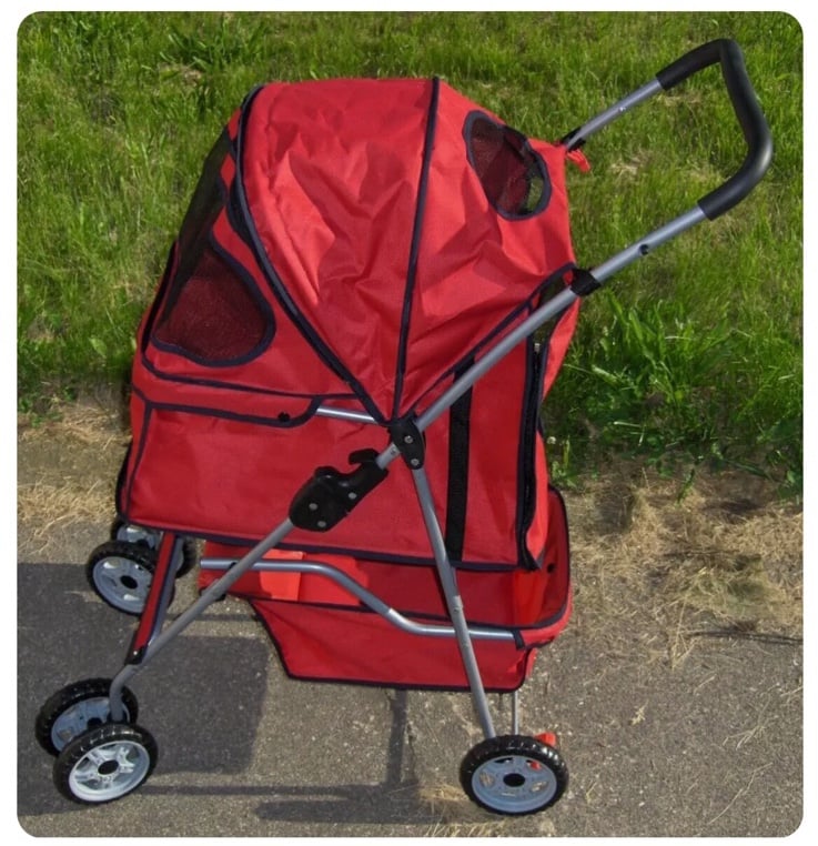 new Red 4 Wheel Folding Portable Pet Stroller Cat Dog Travel Carrier w/ Basket.