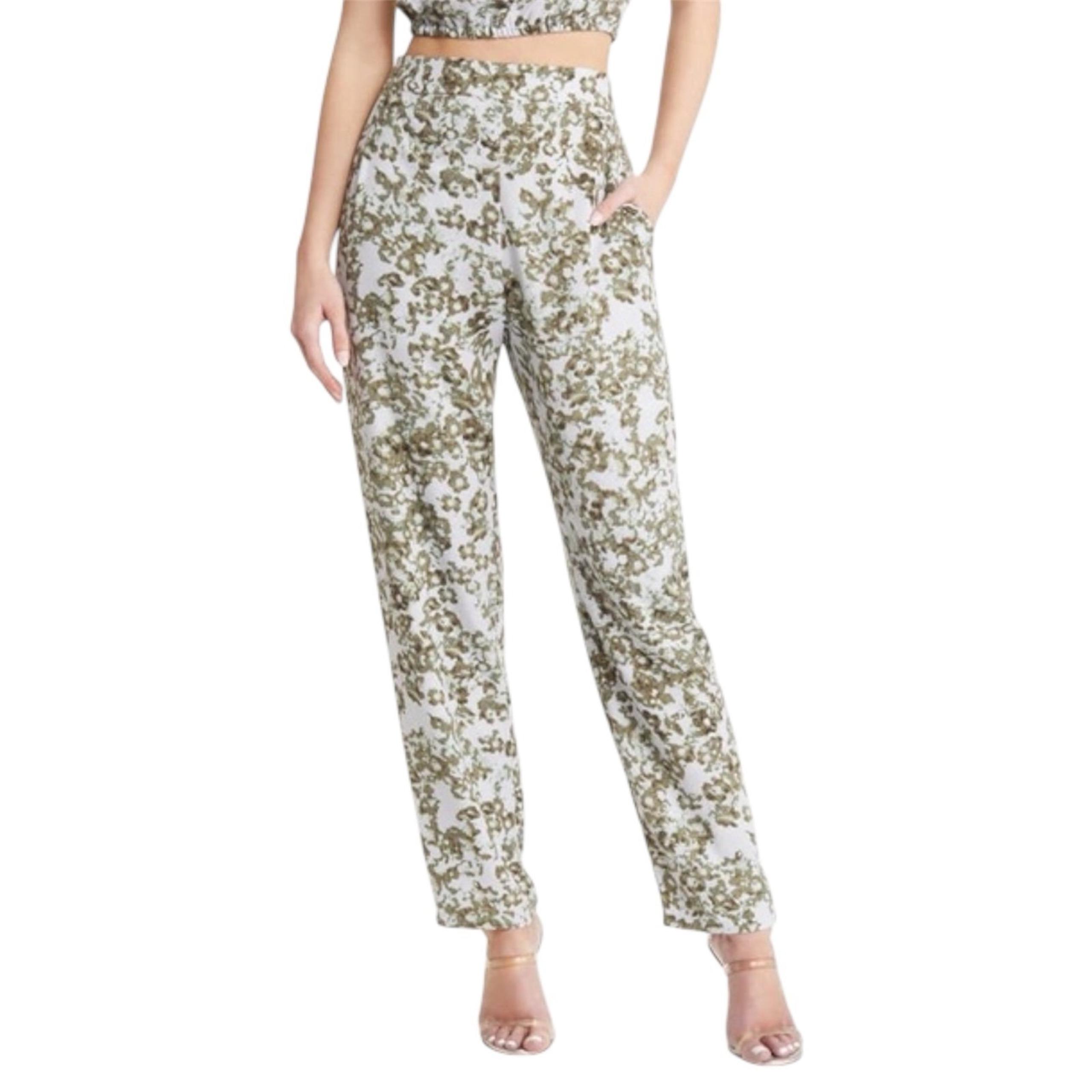 OPEN EDIT Women's XS NWOT Pull On Blue Green Cosmic Floral Abstract Pants