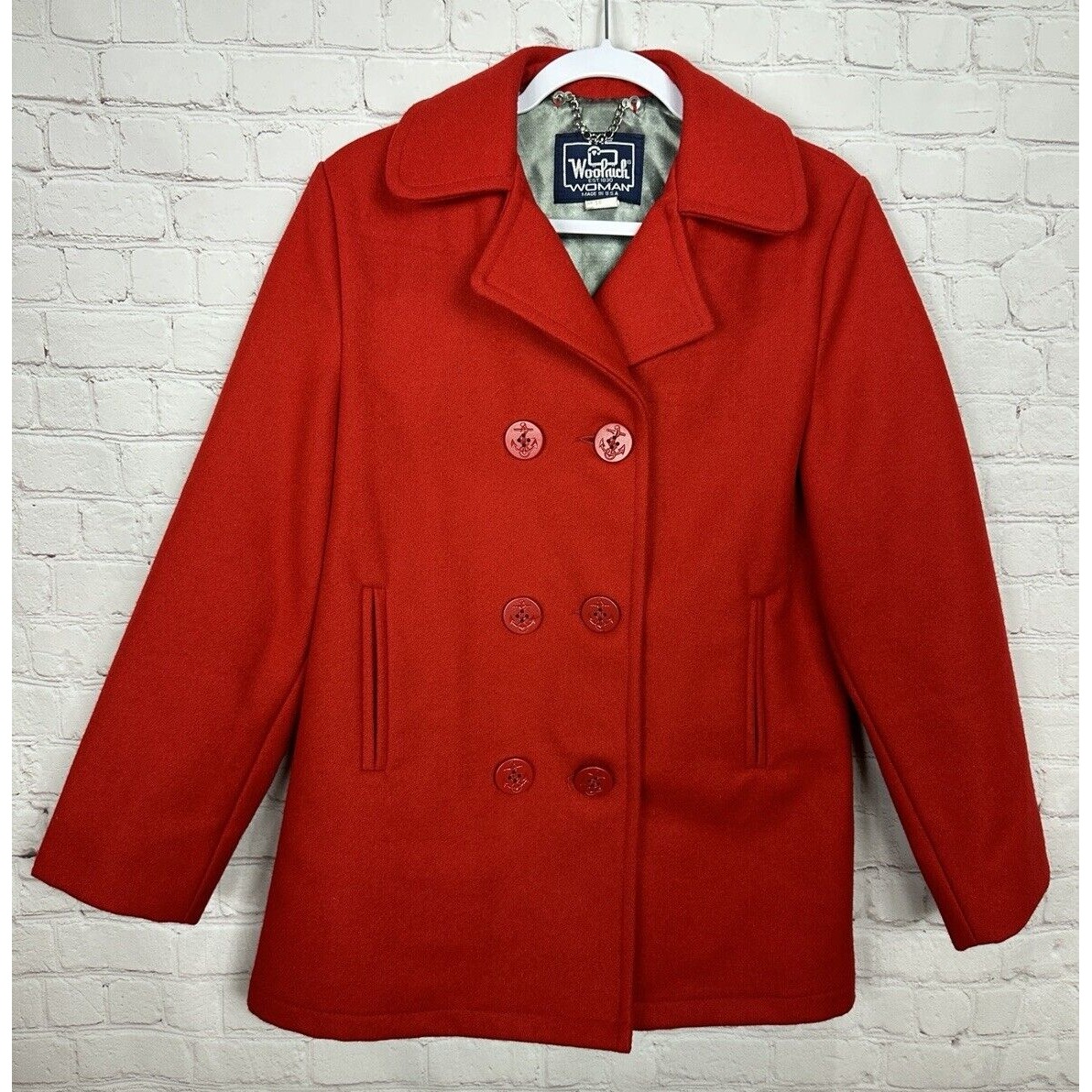 Woolrich Pea Coat Jacket Womens 10 Large Red Thick Wool VTG USA Classic