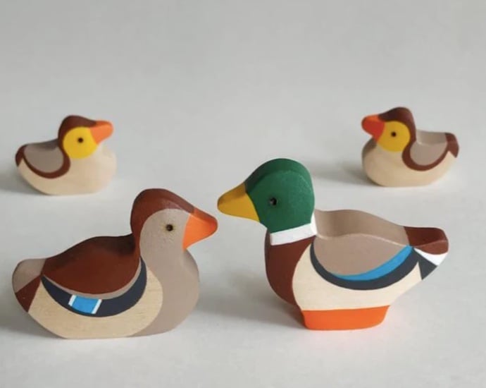 Handmade Wooden Ducks Figurienes set of 4