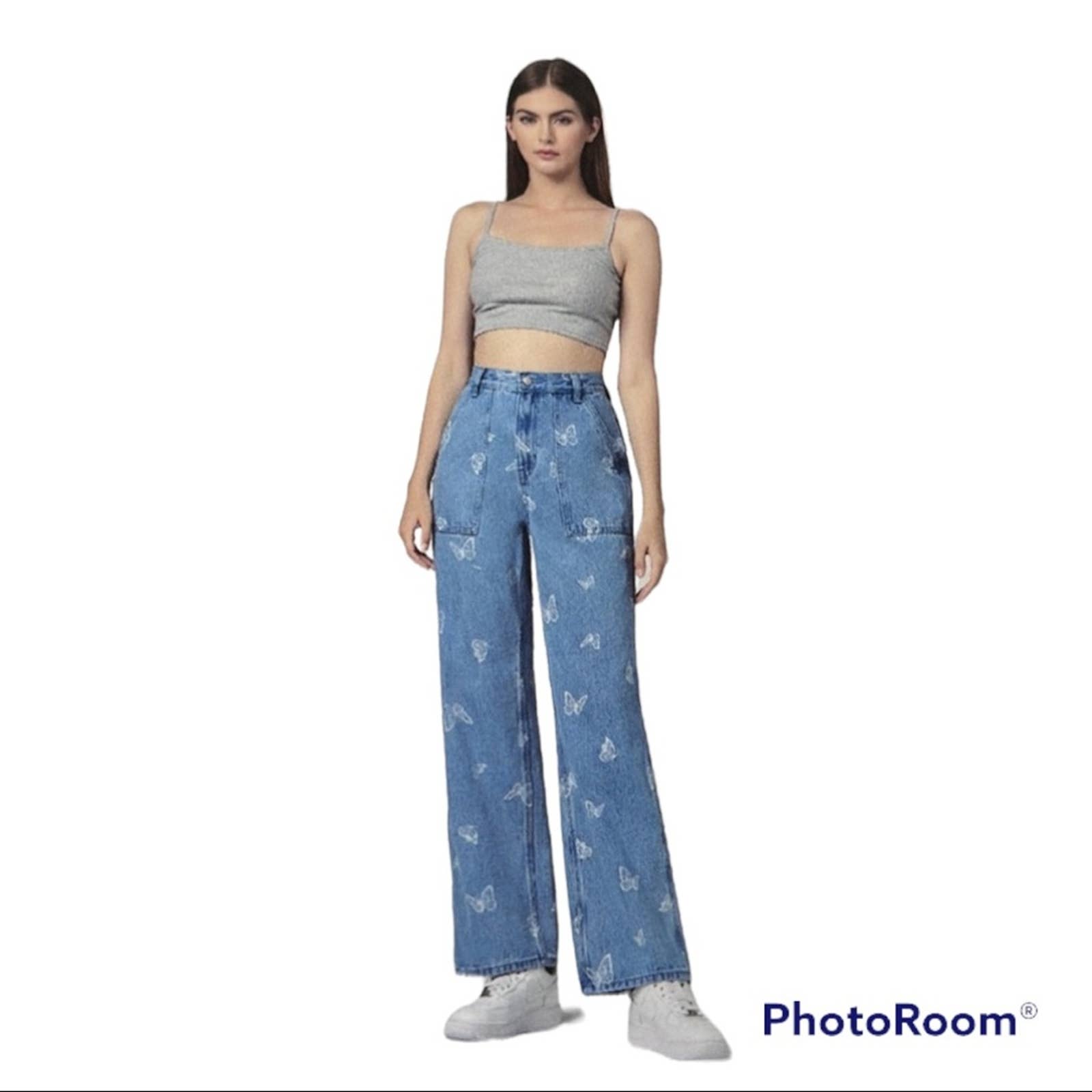 Simple Society butterfly print baggy super high rise jeans size 13/31