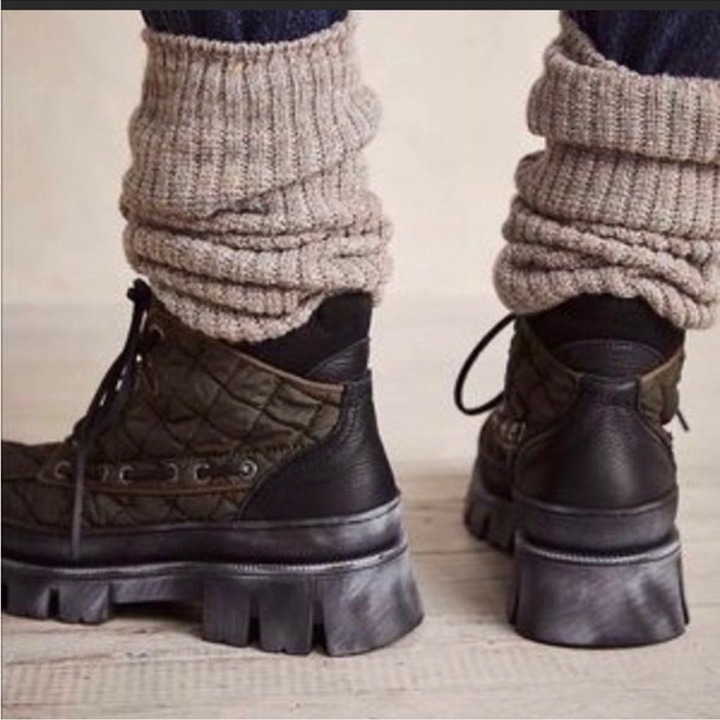 Free People Women's Quilted Dawn Women's Mixed Media Lace-Up Hiking Boots 37.5