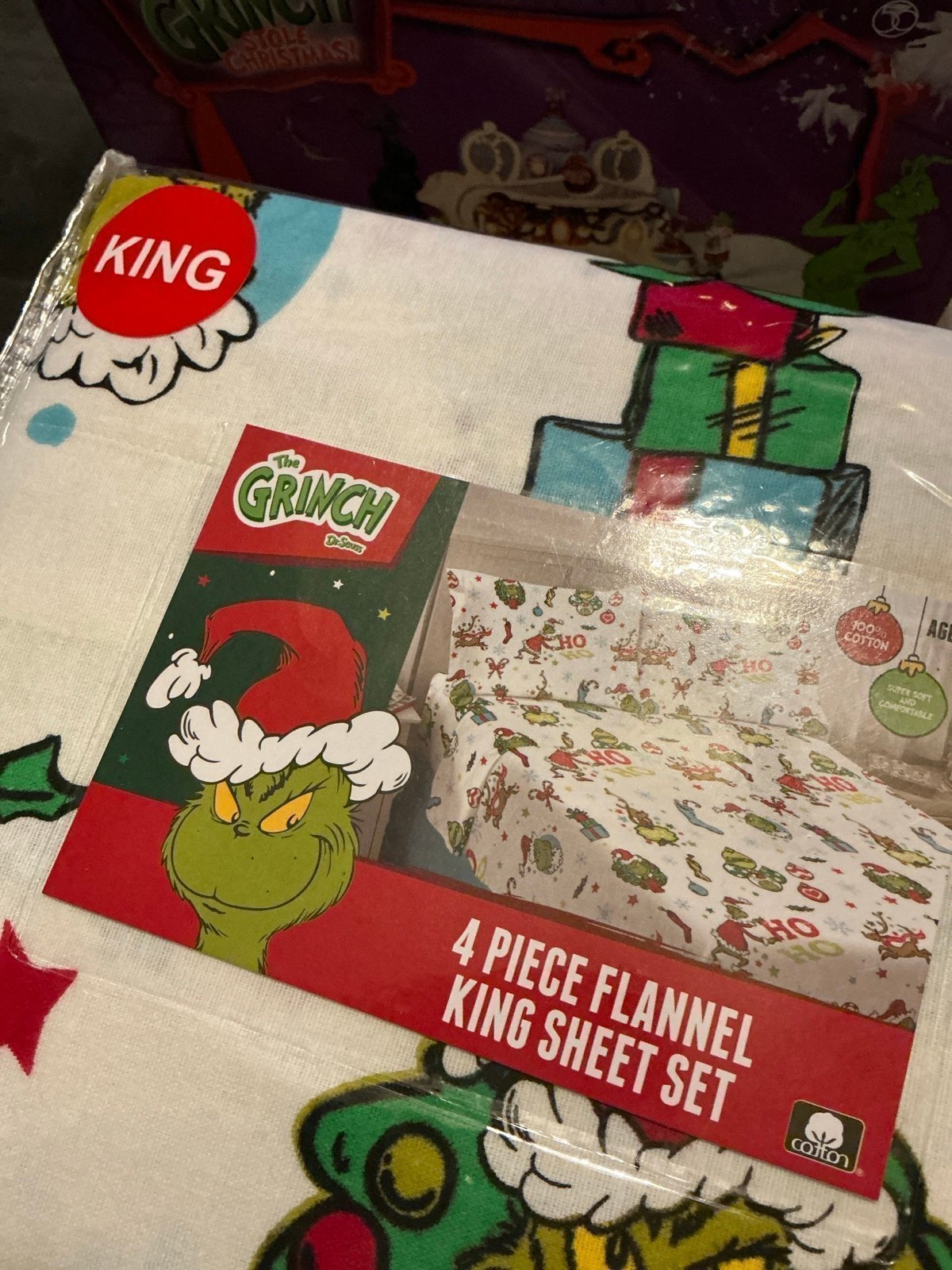The Grinch King Size 4 pc. Flannel sheet set