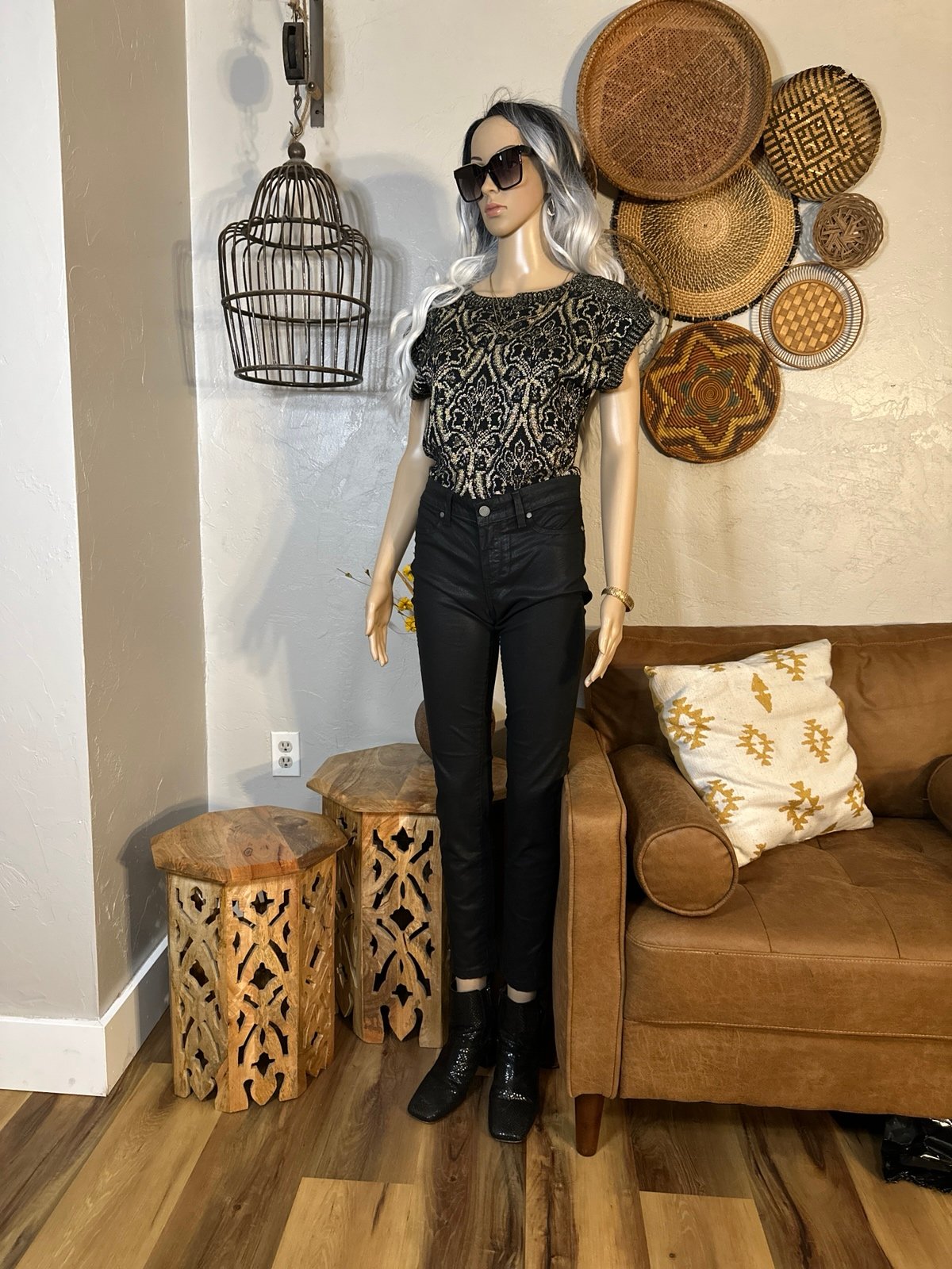 Paige Peg Skinny Pandora Black Metallic Pants 29 NWOT