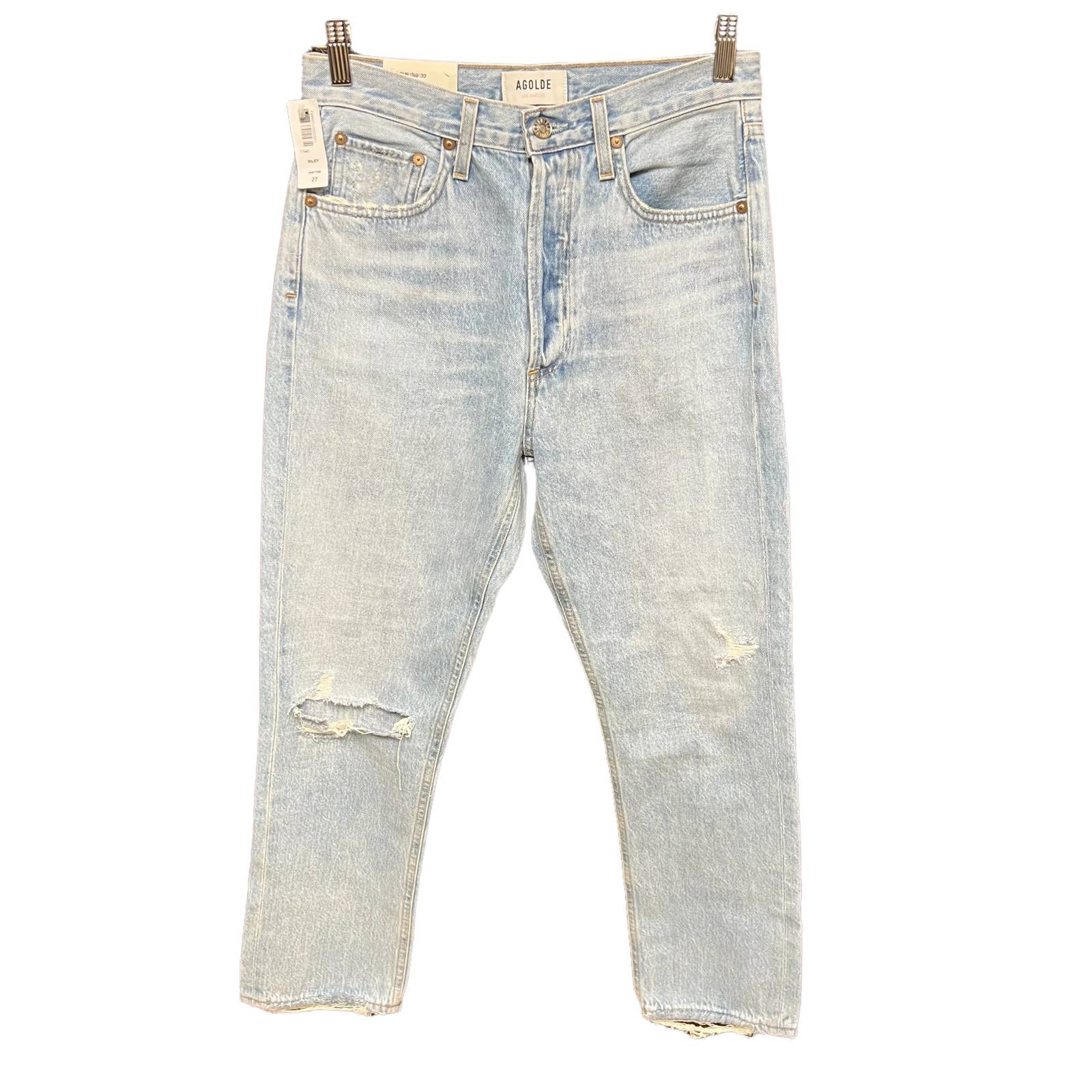 Agolde Riley High Rise Straight Crop Jeans Shatter Blue Size 27