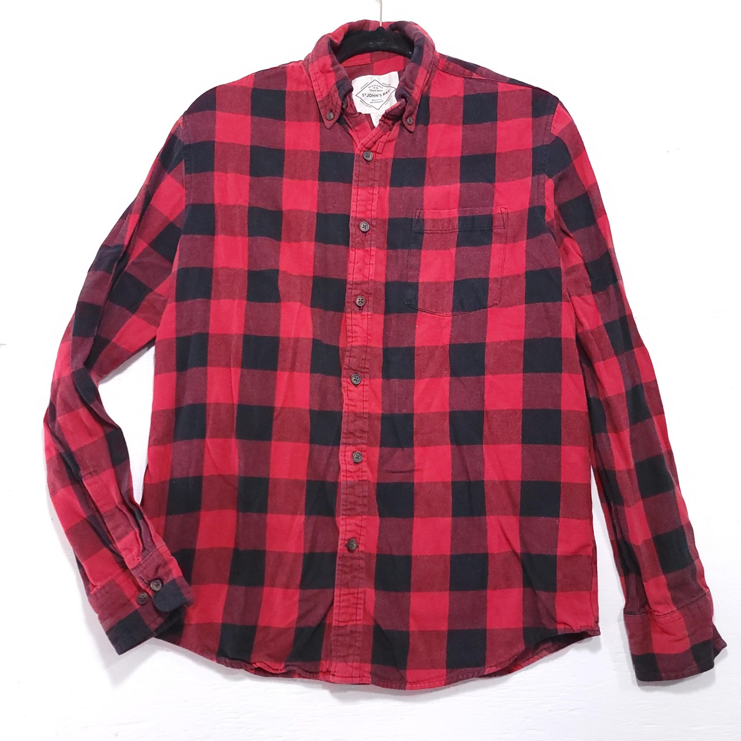 Red Buffalo Plaid Button Down Shirt St. Johns Sz S Small Hunting Flannel
