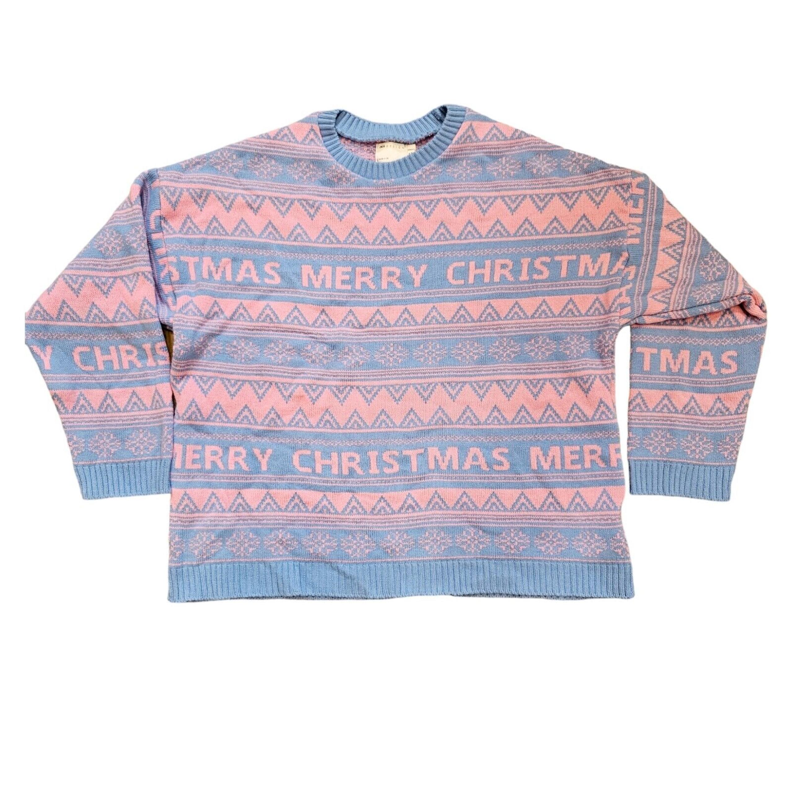 Asos Design Christmas Sweater Maternity Size 12 Large Blue Pink Fair Isle Nordic