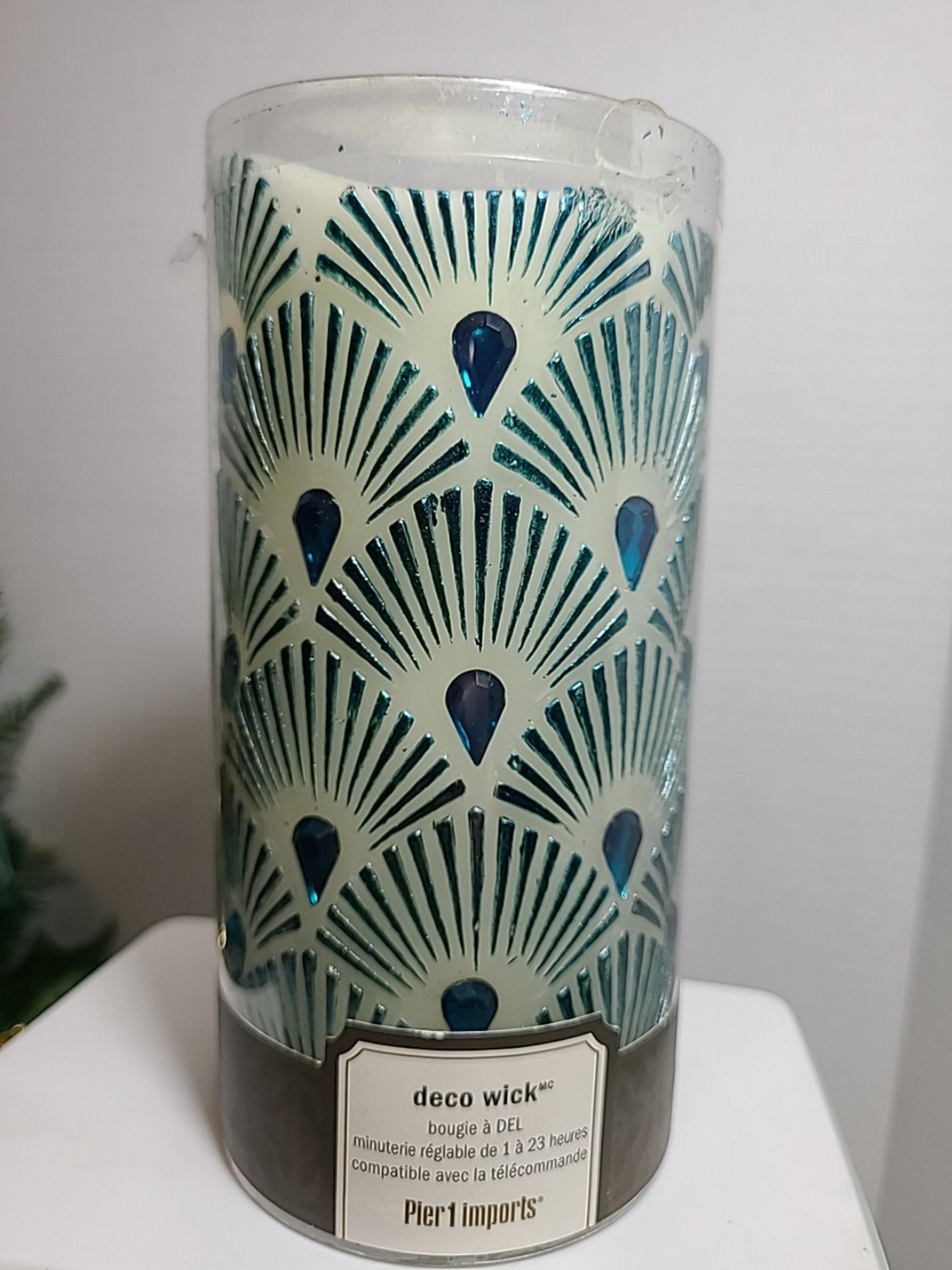 Pier 1 Imports Deco Wick Flameless LED Candle with Peacock Feather Design