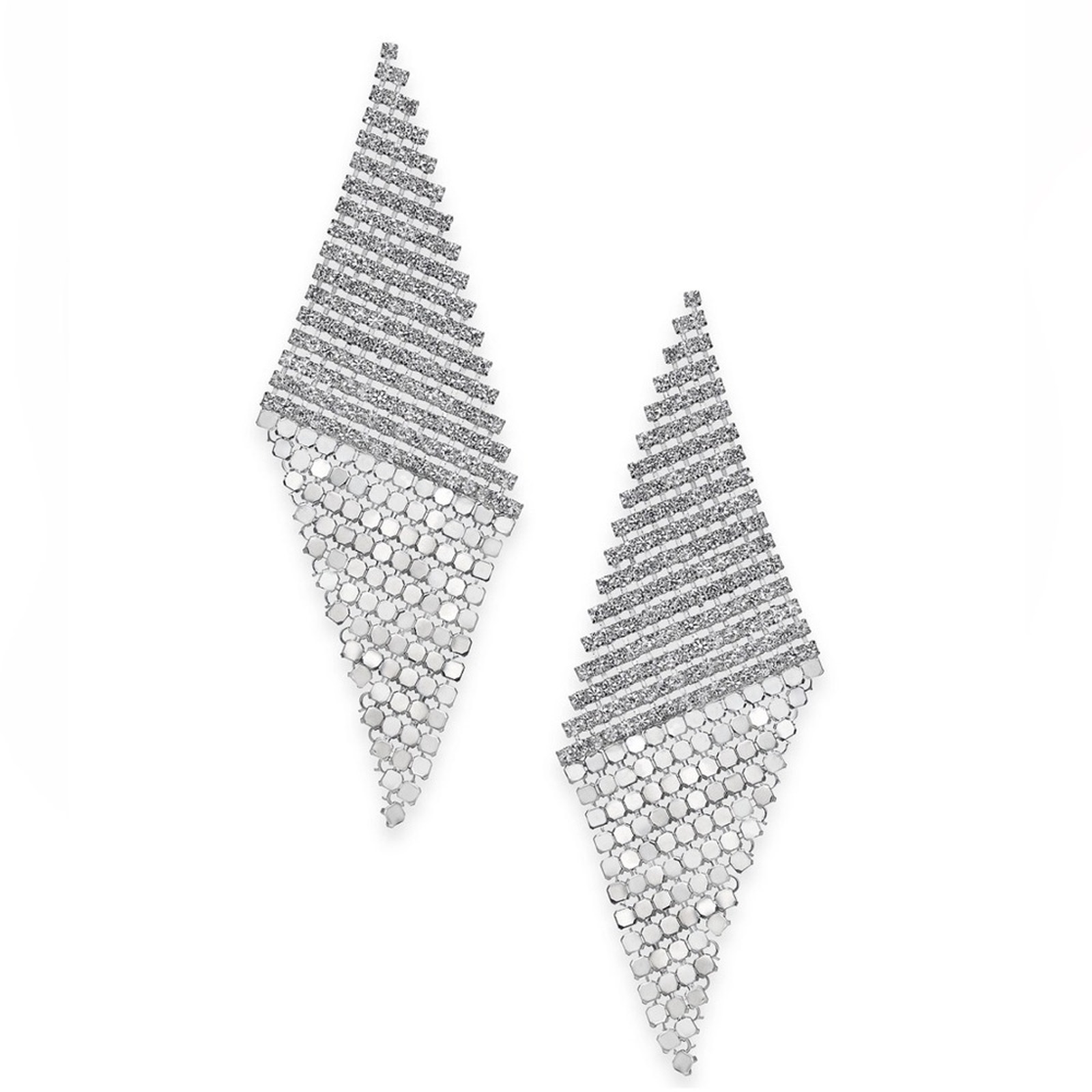 INC Silver-Tone Pavè Triangular Mesh Statement Earrings